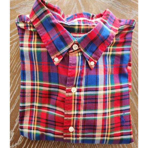 Polo Ralph Lauren Y2K Red/Blue Plaid Long Sleeve Button Up Shirt size XL - Picture 7 of 7